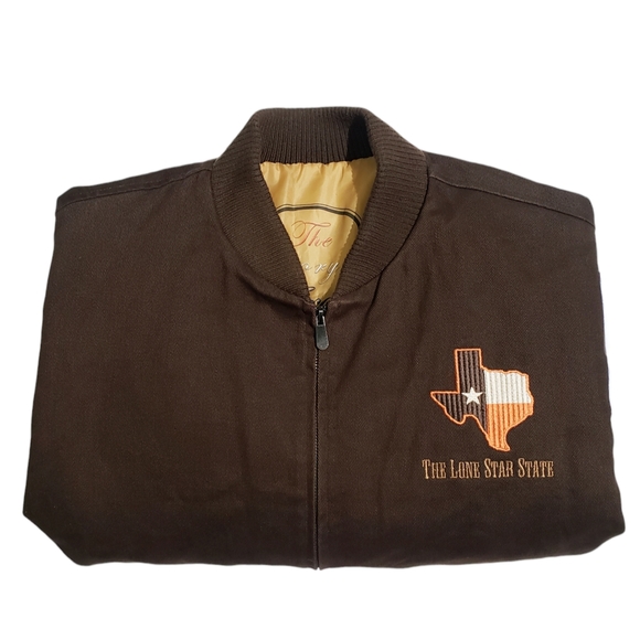 Bradford Exchange History of Texas Mens Varsity Twill Jacket Brown Size Medium - Picture 9 of 11